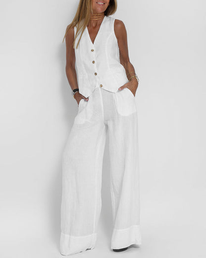 Sleeveless Vest and Wide Leg Pants Set