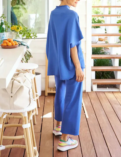 New Women's 3/4 Batwing Sleeve Capelet Wide Leg Pants Set