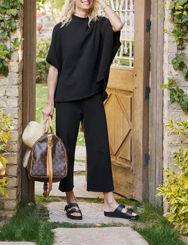 New Women's 3/4 Batwing Sleeve Capelet Wide Leg Pants Set