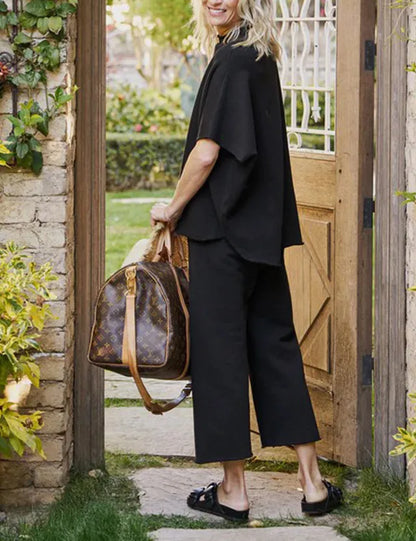 New Women's 3/4 Batwing Sleeve Capelet Wide Leg Pants Set