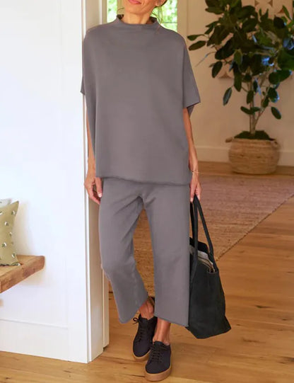 New Women's 3/4 Batwing Sleeve Capelet Wide Leg Pants Set