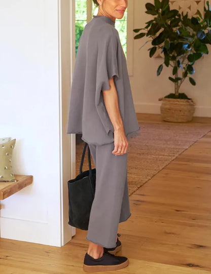 New Women's 3/4 Batwing Sleeve Capelet Wide Leg Pants Set