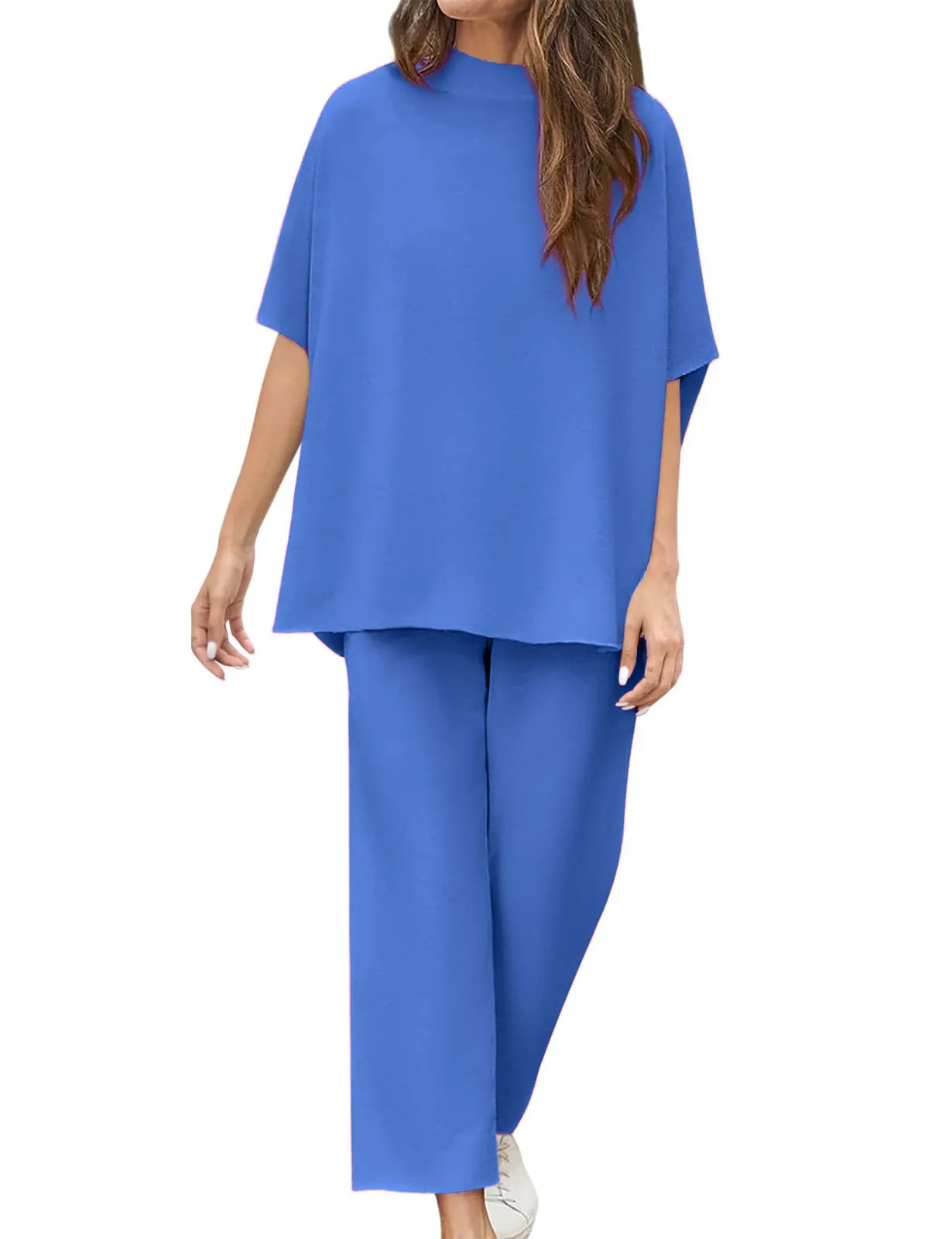 New Women's 3/4 Batwing Sleeve Capelet Wide Leg Pants Set