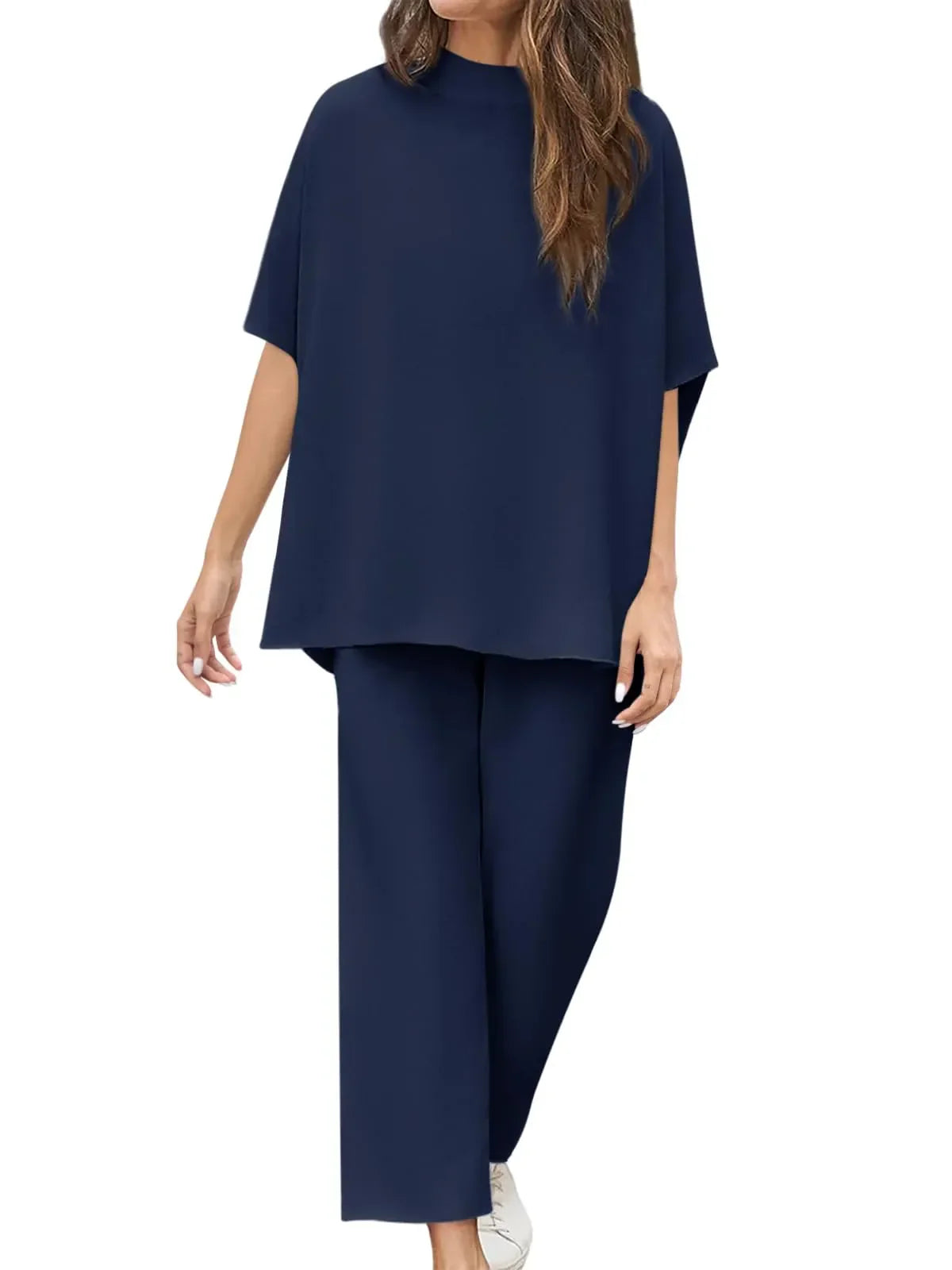 New Women's 3/4 Batwing Sleeve Capelet Wide Leg Pants Set