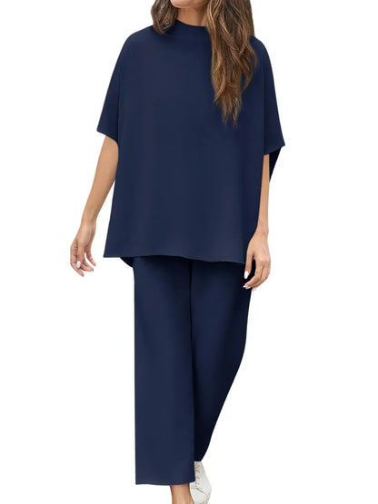 New Women's 3/4 Batwing Sleeve Capelet Wide Leg Pants Set