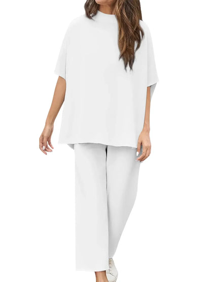 New Women's 3/4 Batwing Sleeve Capelet Wide Leg Pants Set