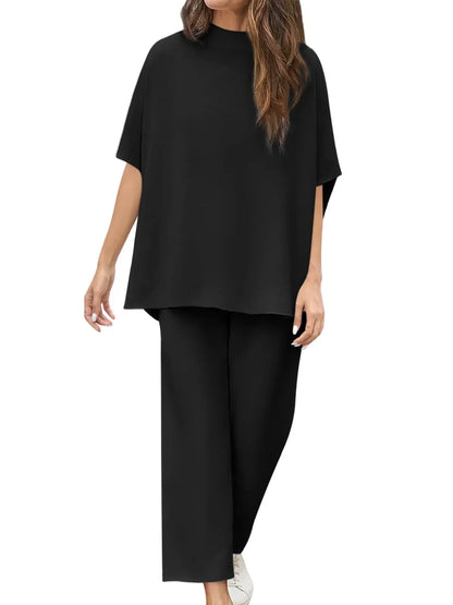 New Women's 3/4 Batwing Sleeve Capelet Wide Leg Pants Set