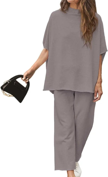 New Women's 3/4 Batwing Sleeve Capelet Wide Leg Pants Set
