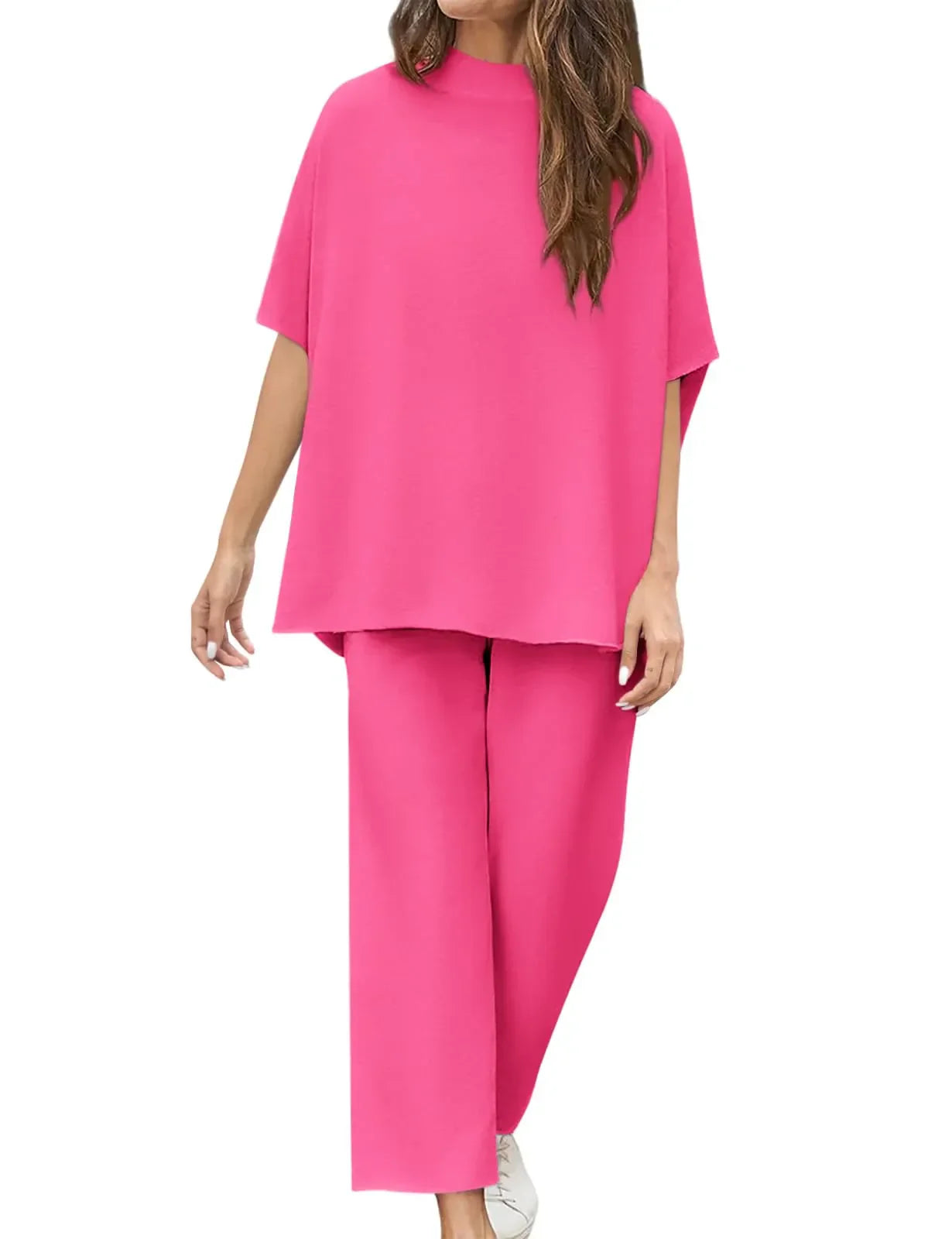 New Women's 3/4 Batwing Sleeve Capelet Wide Leg Pants Set