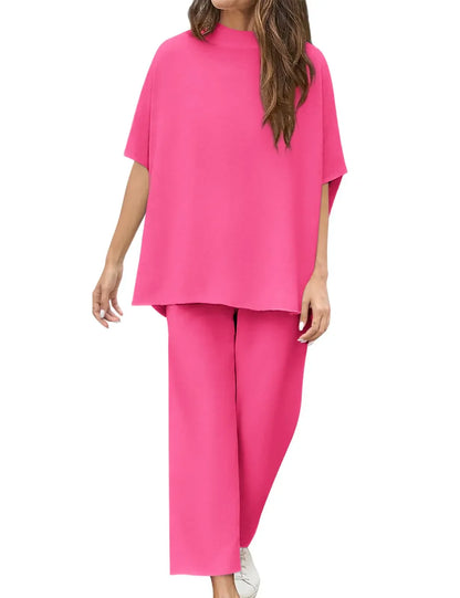 New Women's 3/4 Batwing Sleeve Capelet Wide Leg Pants Set