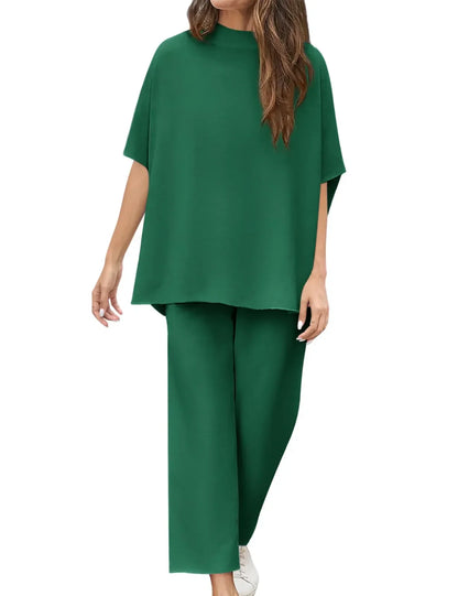 New Women's 3/4 Batwing Sleeve Capelet Wide Leg Pants Set
