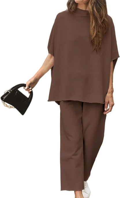New Women's 3/4 Batwing Sleeve Capelet Wide Leg Pants Set