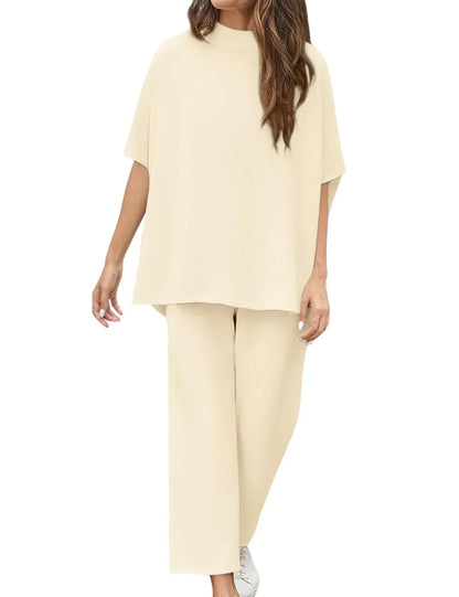 New Women's 3/4 Batwing Sleeve Capelet Wide Leg Pants Set