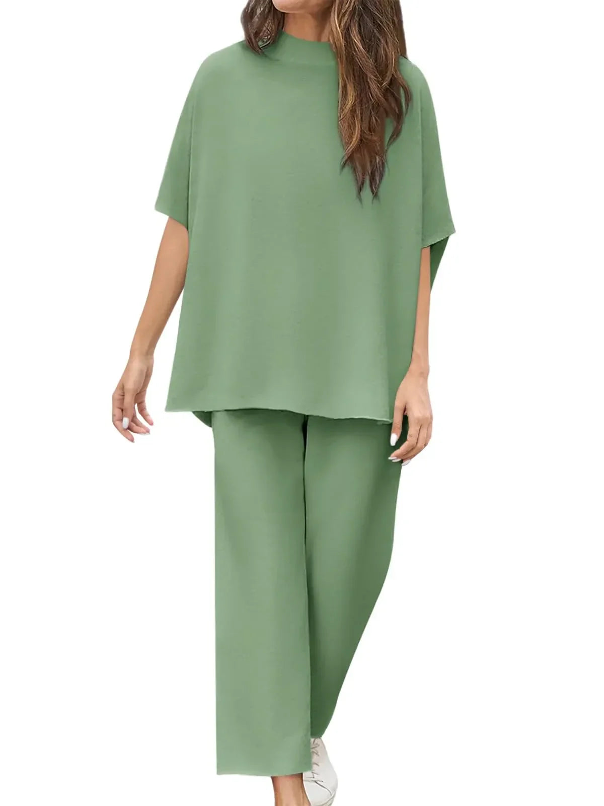 New Women's 3/4 Batwing Sleeve Capelet Wide Leg Pants Set