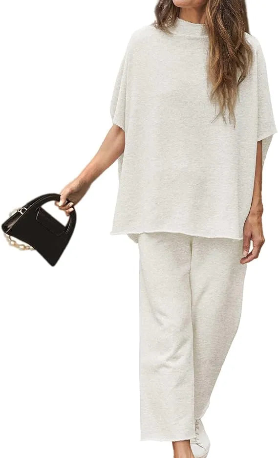 New Women's 3/4 Batwing Sleeve Capelet Wide Leg Pants Set