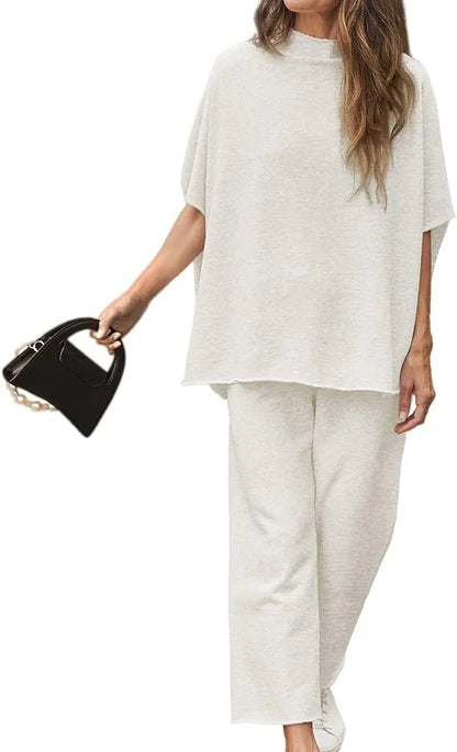 New Women's 3/4 Batwing Sleeve Capelet Wide Leg Pants Set