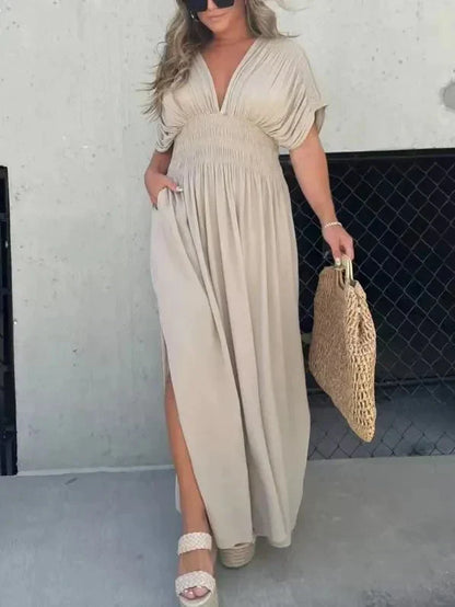 Slit V-Neck Maxi Dress