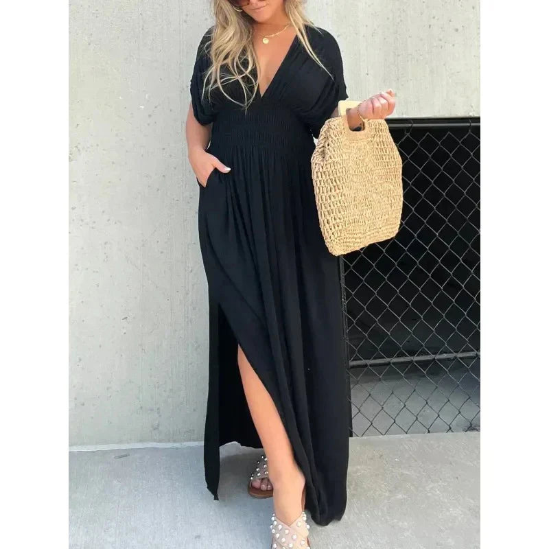 Slit V-Neck Maxi Dress