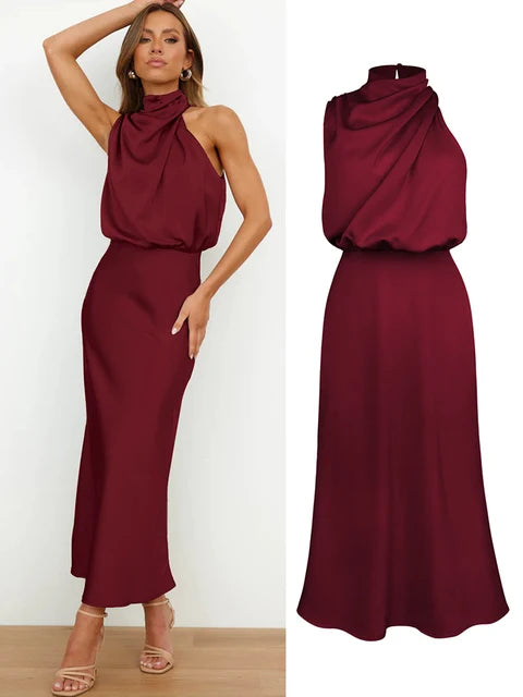 Sleeveless Satin Long Dress