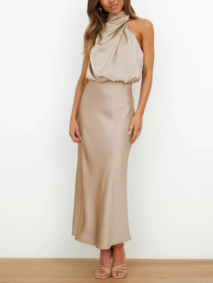 Sleeveless Satin Long Dress