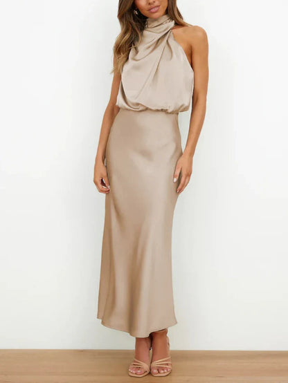 Sleeveless Satin Long Dress