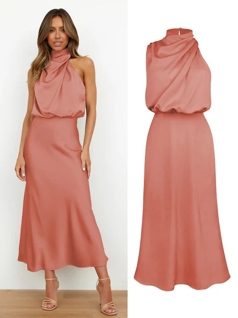 Sleeveless Satin Long Dress