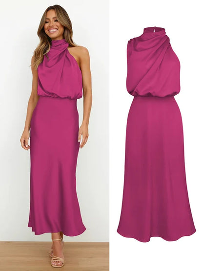 Sleeveless Satin Long Dress