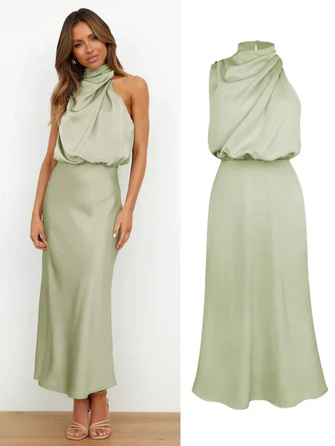Sleeveless Satin Long Dress