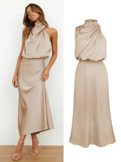 Sleeveless Satin Long Dress