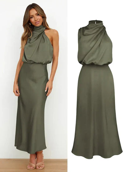 Sleeveless Satin Long Dress