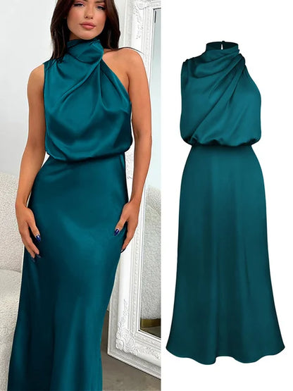 Sleeveless Satin Long Dress