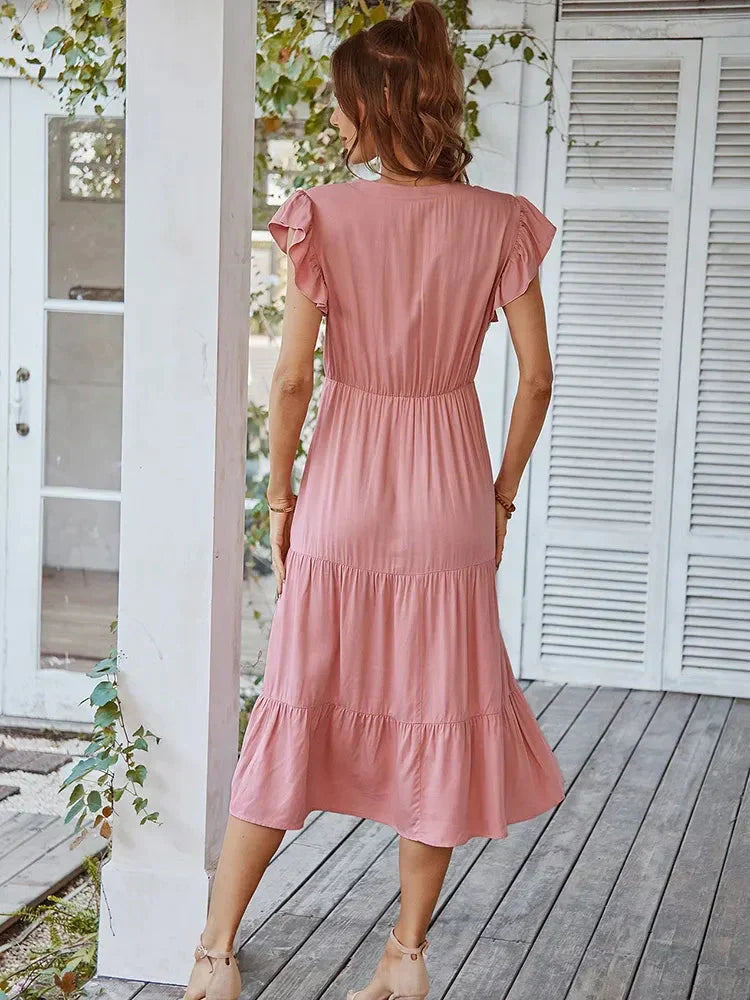 Loose Midi Dress With Light Sleeves