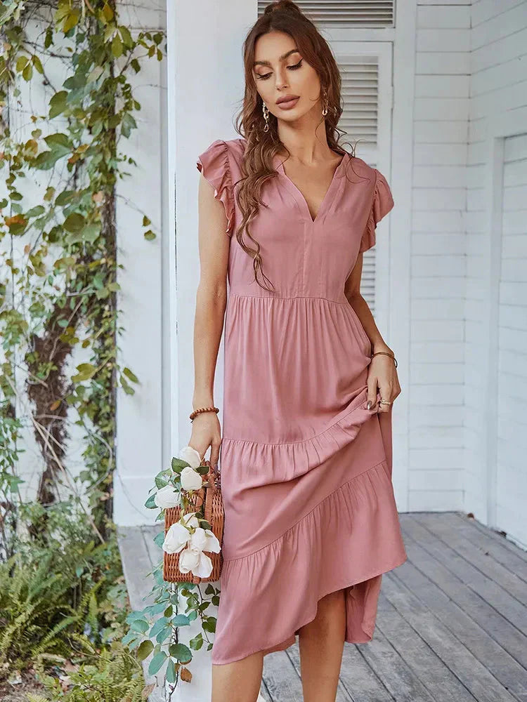 Loose Midi Dress With Light Sleeves