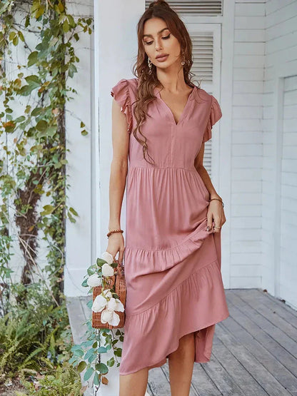 Loose Midi Dress With Light Sleeves