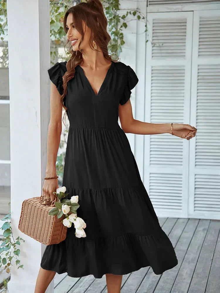 Loose Midi Dress With Light Sleeves